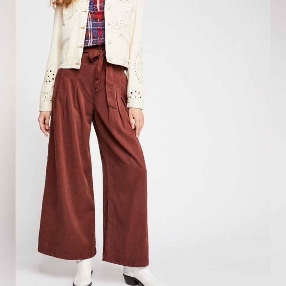 Free People Dwell On Dreams Trouser Wide Leg Pleated Belted Retro Womens Size 0